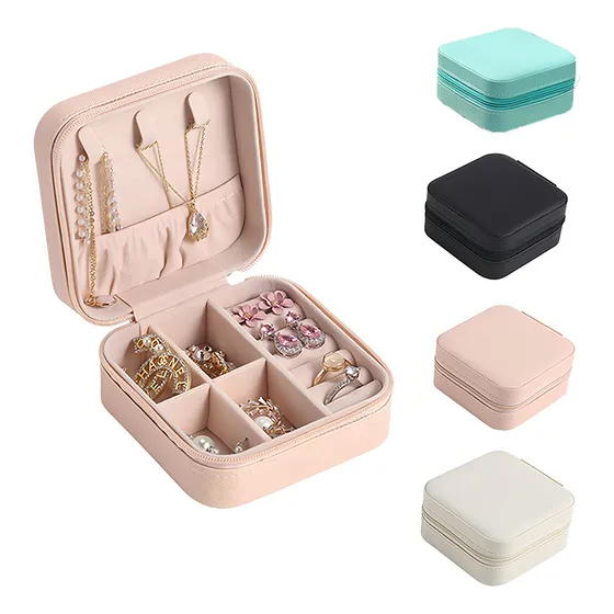 Joyero Portátil Caja Organizadora De Joyas Anillos Collar Color Negro