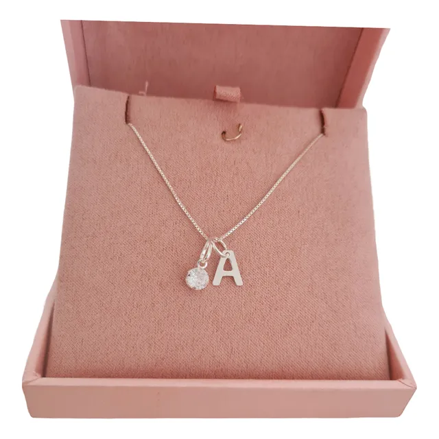 Kit Colar Inicial Letra Ponto De Luz Em Prata 925 Feminino