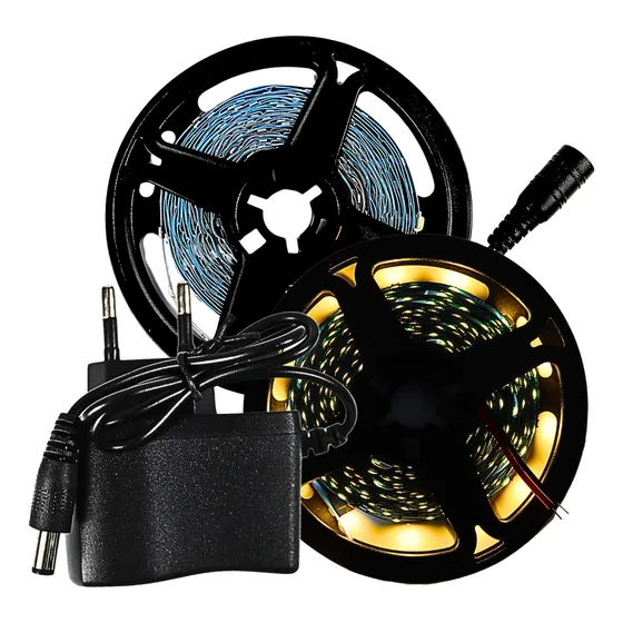 Fita Led Amarela 2835 Quente 5m 300 Led Dupla Face 12v Fonte Cor da luz Branco-quente IP20 127/220V