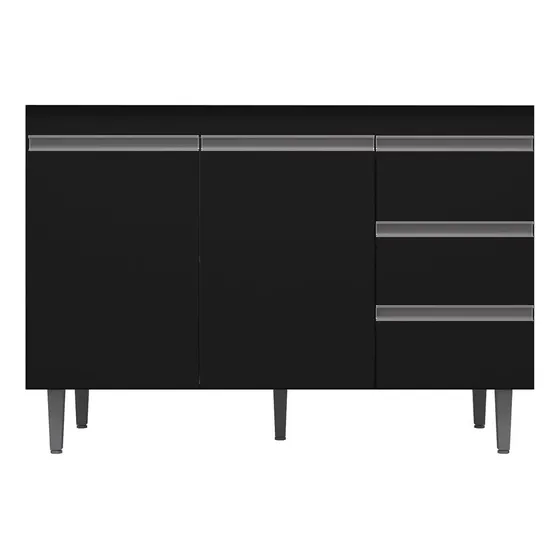 Balcão Gabinete De Pia 100cm 2 Portas 3 Gavetas Andréia Pret