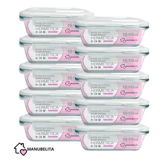Manubelita Kit 10 Potes Vidro Hermético Marmita 1040ml Manubelita Kit 10 Potes Vidro Hermético Marmita 1040ml