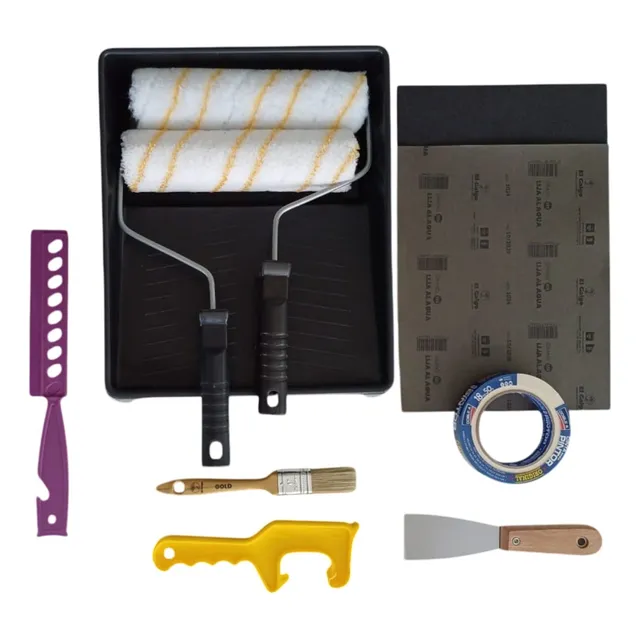 Kit Nº 7 - Rodillos + Pincel + Bandeja + Espátula + Lijas 