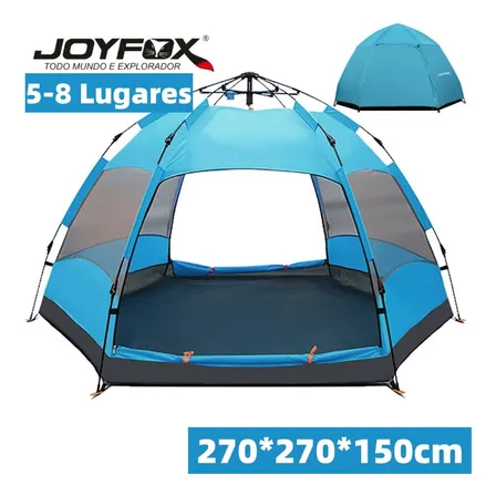 Barraca De Camping Acampamento Automatica Grande Para 5-8 Lugares Pessoas Fps100+ Joyfox 270*270*150cm Cor Azul Joyfox