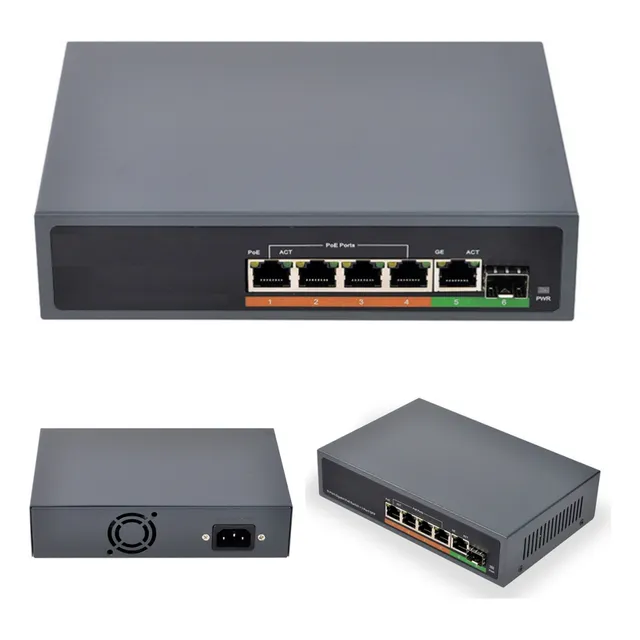 Conmutador Poe De 6 Puertos Para Punto Ethernet Rj45