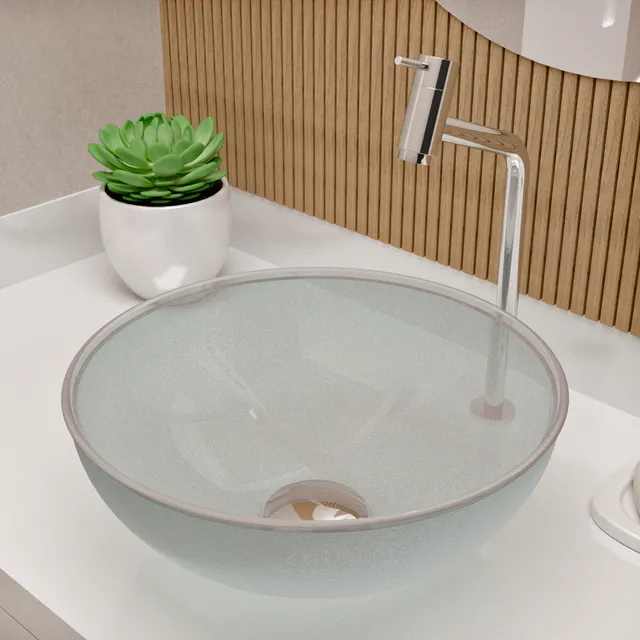 Cuba Pia De Apoio Vidro Redonda 29cm Transparente Para Banheiro Lavabo Cristal Beltempo