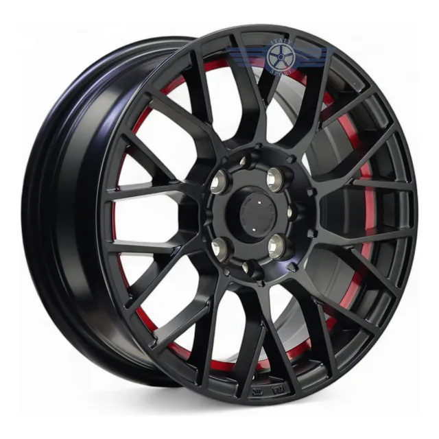 4 Rines 14 Deportivos 4-100 Aveo 4-114.3 Tsuru Honda Nissan Matte Black Under Red Line