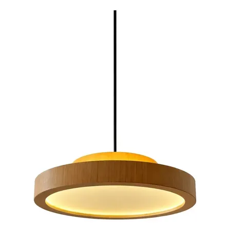 Pendente Bifocal Em Madeira 80cm Diâ. Fita Led 3000k Bivolt 127/220v Freijó