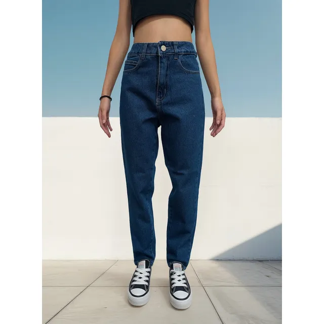 Jean Pantalón Mom Recto Rigido Tiro Alto Pieta Premium Mujer