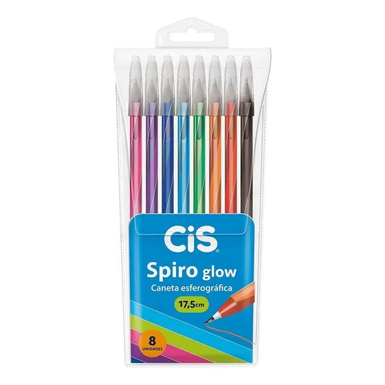 Caneta Esferográfica Cis 0.7 Spiro Glow 8 Unidades