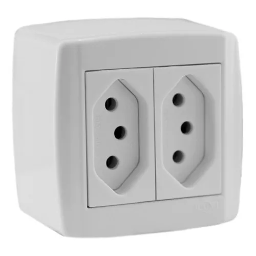 Conjunto 2 Tomada Sobrepor 10a 250v Monobloco - Ilumi 84120 Cor Branco