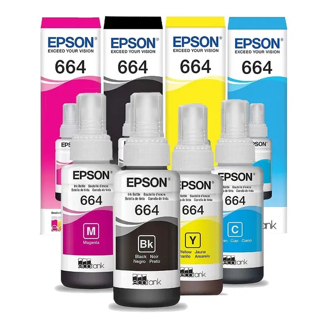 Tinta de impresora Epson 664 negra, cian, amarilla y magenta, 280 ml, 4 unidades