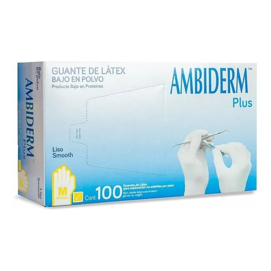 Guantes descartables Ambiderm Plus color amarillo talle M de látex con polvo x 100 unidades