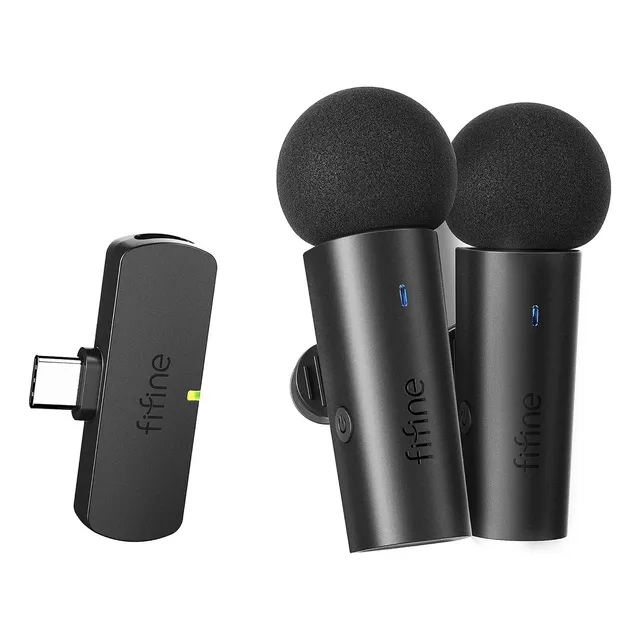 Micrófono Lavalier Fifine M8 Wireless Type C Omnidireccional Color Negro
