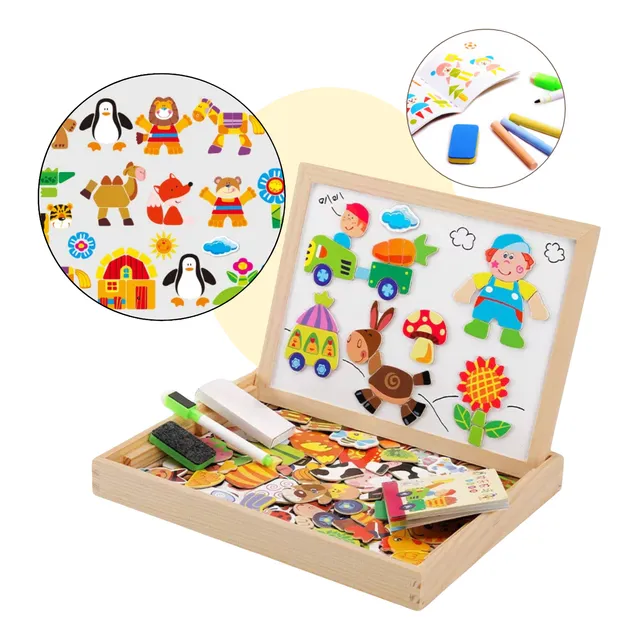 Juego Madera Infantil Puzzle Pizarra Inmantada Con Animales 