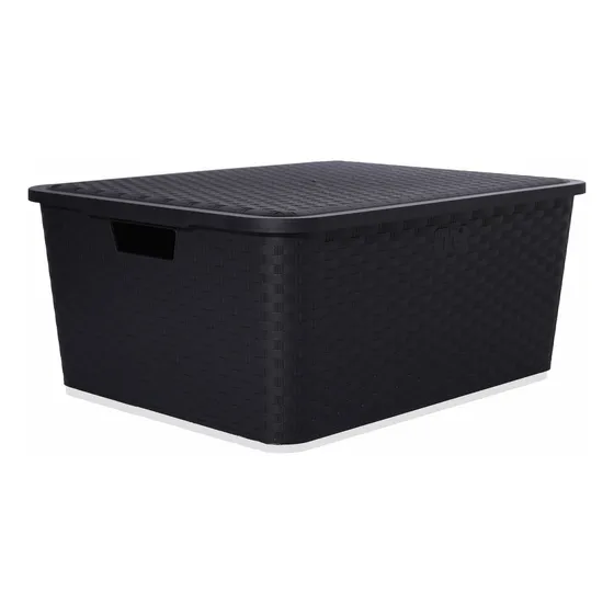 Canasto Cajón Organizador Rattan Plástico Premium Grande Xl Color Negro / Full Black
