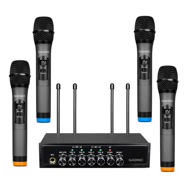 Set X 4 Micrófonos Inalámbricos Gadnic BT408 Uhf Bluetooth Color Negro Entrada Aux