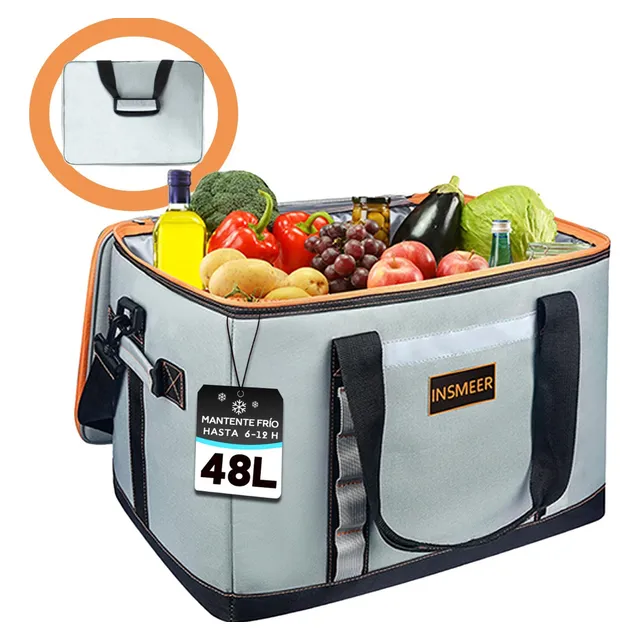 Hielera Portatil 48l Bolsa Térmica Para 65 Latas Hielera Grande com Abridor de Garrafas Gris Insmeer 0202