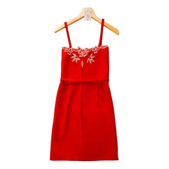 Vestido Solerita Corto Con Flores Bordadas - Rojo