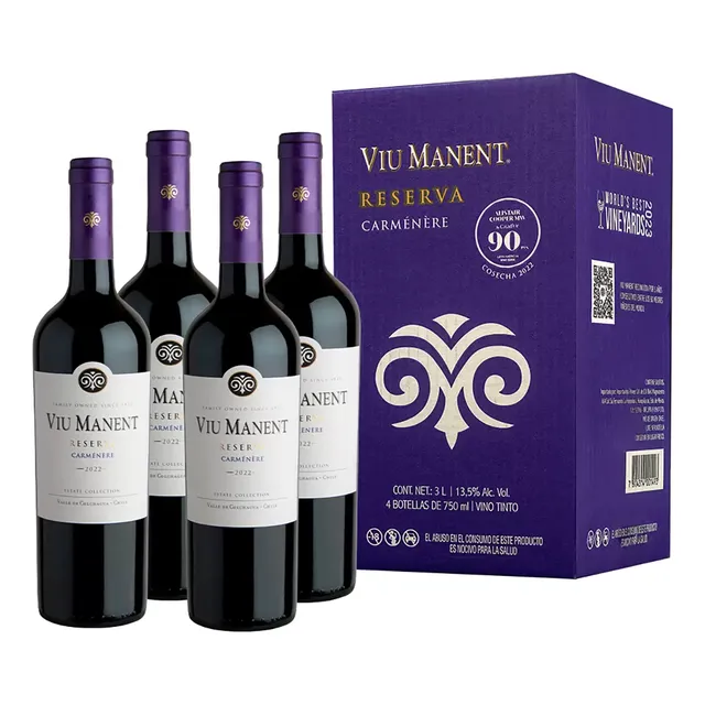 Pack 4 Vino Tinto Chileno Viu Manent Carmenere Reserva 750ml