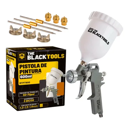 Pistola Pintura Gravidade 600ml 3 Bicos 1.2 1.5 1.8 Btpt600 Profissional The Black Tools