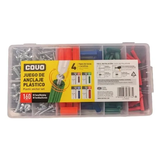Juego De Anclaje Plástico Tornillos Ramplug 160 Piezas Covo 