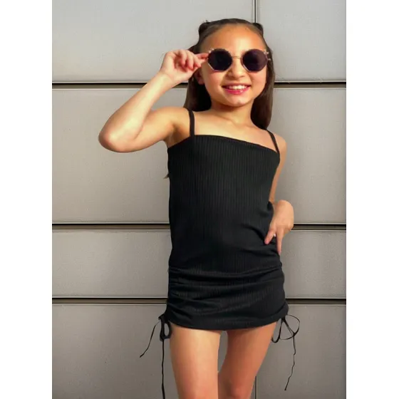 Vestido Infantil Menina Moda Gringa Franzido Na Lateral Diva
