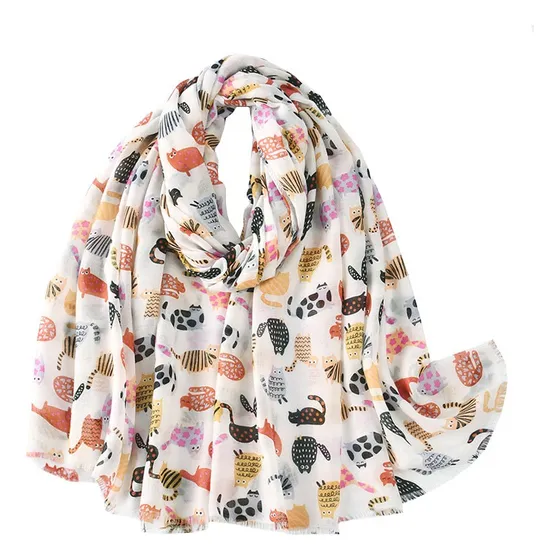 Bonita Bufanda Con Estampado De Gatos Para Mujer, Chal Liger