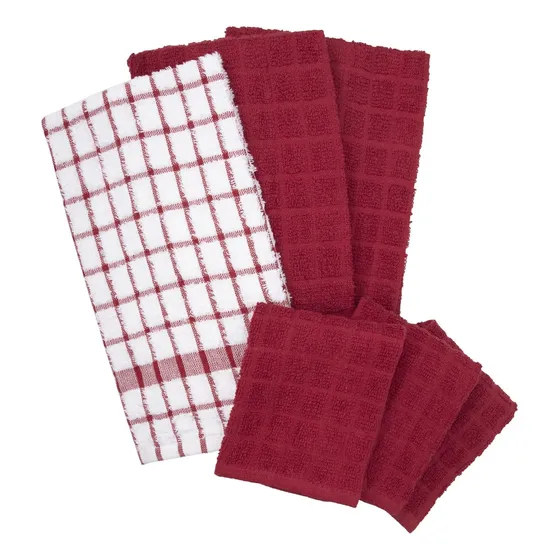 Ritz Toalla Cocina Paño Algodon Rizo Juego 6 Color Rojo