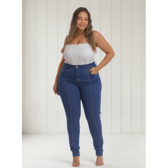 Calça Jeans Feminina Skinnny Com Lycra Plus Size