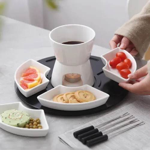 Conjunto Fondue De Cerâmica Chocolate Queijo Carne Kit | MercadoLivre