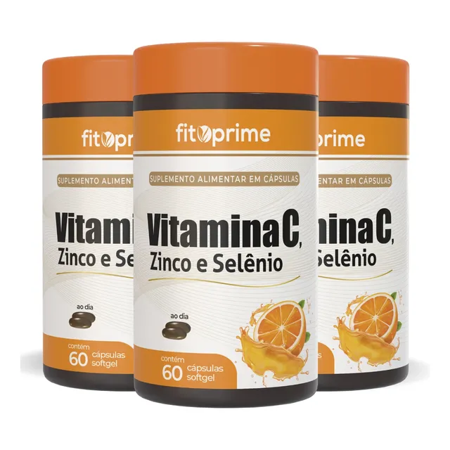 3 Vitamina C 1000mg + Zinco E Selênio 60 Cápsulas Fitoprime