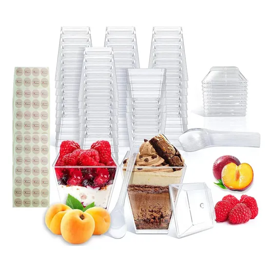 Vasos Postres Desechables Transparentes De 2/5/8 Onzas+cucha Color 5oz/150ml/50pcs