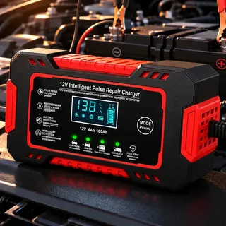 Carregador de Bateria Automotivo Inteligente 6A 12V com Reparo por Pulso e Display LCD para Carro, Moto e Caminhão