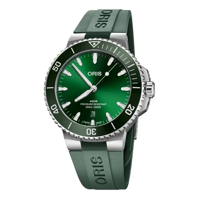 Reloj Oris Aquis Date 0173377894157-0742337fc Caucho Correa Verde Bisel Verde Fondo Verde