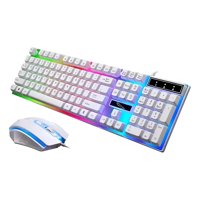 Kit Teclado Y Mouse Gamer Con Cable 1.5m Luz Led Rgb Blanco