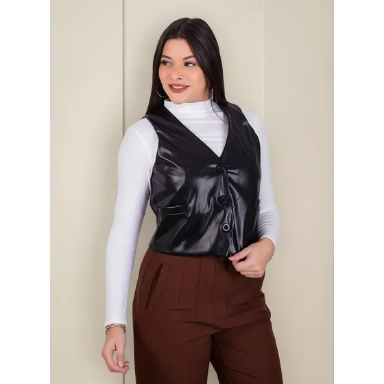Chaleco Pu Engomado Mujer Forrado 