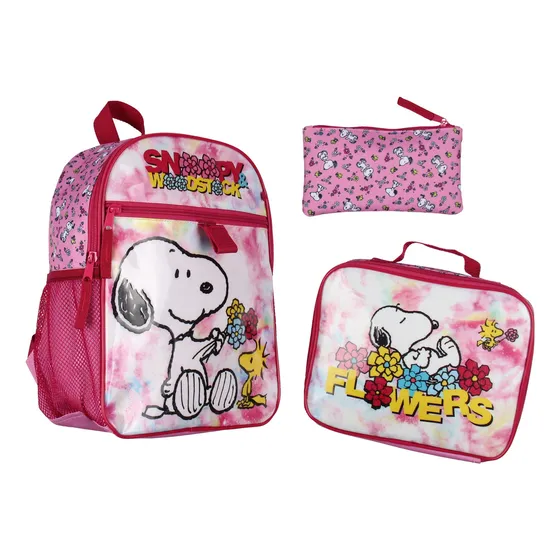 Peanuts Snoopy Woodstock Flor Carácter 3 Pc Mochila Q2bbb