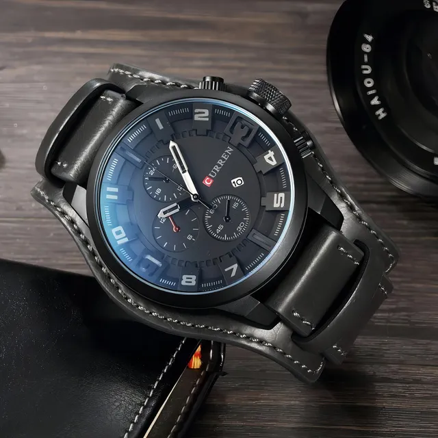 Reloj Simil Cuero Curren 8225 Cronógrafo - Kubo Color de la correa Negro