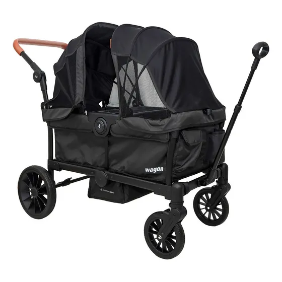 Coche Doble Premium Baby Waggon Barral Arrastre Plegable Color Negro Chasis Marrón