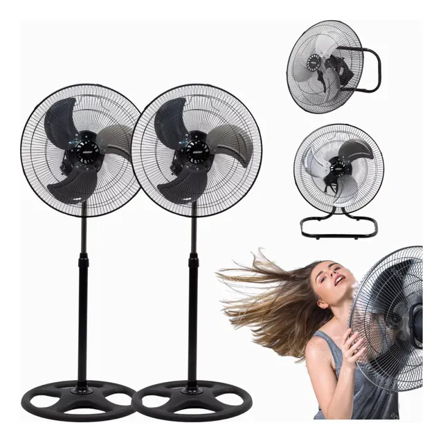 2 Pzas Ventilador Pedestal 3 Aspas 3 Velocidades Metal 50 Cm Estructura Negro Aspas Negras Diámetro 50 Frecuencia 70 Material De Las Aspas Aluminio