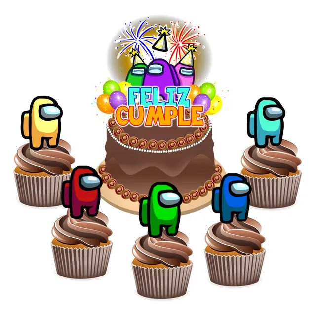 Caketopper Among Us/adorno Torta Y 12 Toppers Para Cupcake  