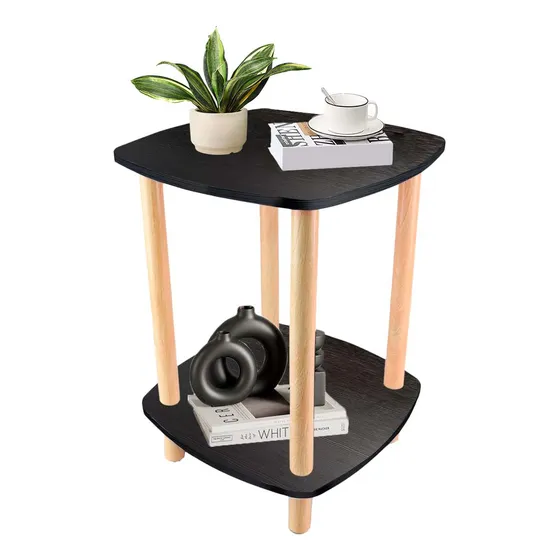Mesa De Centro Minimalista Madera 2 Niveles Lateral Auxiliar Color Negra Cuadrada