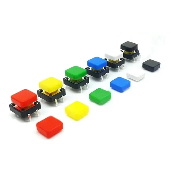 10 Pzas Push Button 4 Pines Con Capuchon 12x12mm Dif Colores