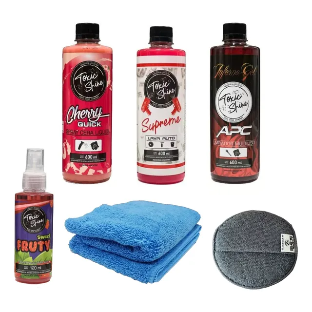 Kit Rojo Lavado De Auto Shampo+apc+cera Toxic Shine