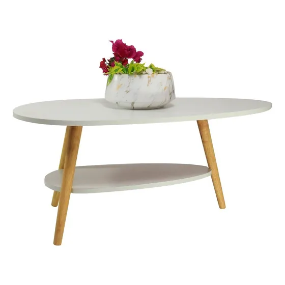 Mesa De Centro Ovalada 2 Niveles, Mesa Auxiliar