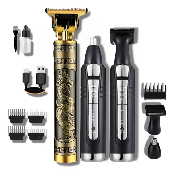 Kit Maquina Dragão Cabelo Barba E Aparador De Pelo De Nariz