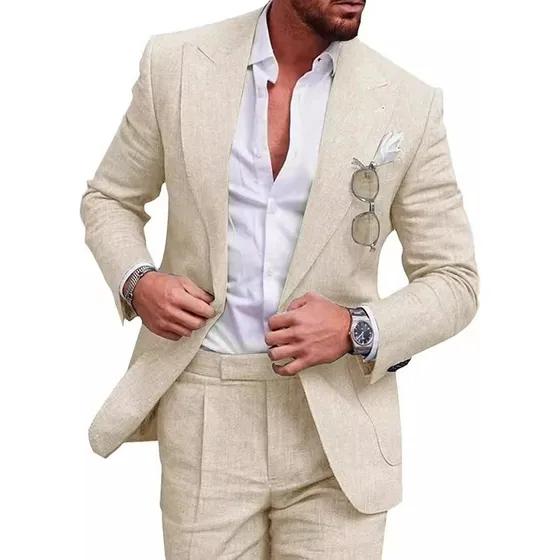 Traje De Lino Color Liso Un Botón Para Hombre Talla Grande