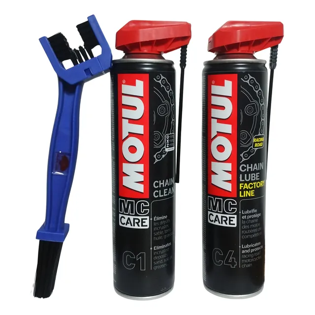 Kit Desengrasante Cadena+lubricante+cepillo Motul