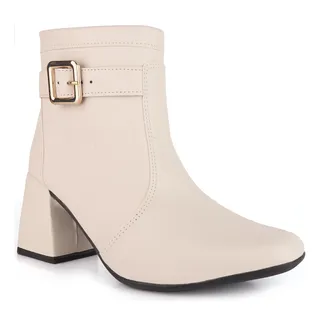 Bota Feminina Salto Bloco Grosso 7cm ZĂper Moda Casual Cano Bota Feminina Salto Bloco Grosso 7cm ZĂper Moda Casual Cano