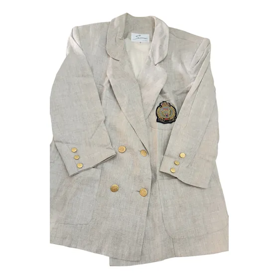 Chaqueta De Lino Gris Mujer Con Hombreras Marca Saurio